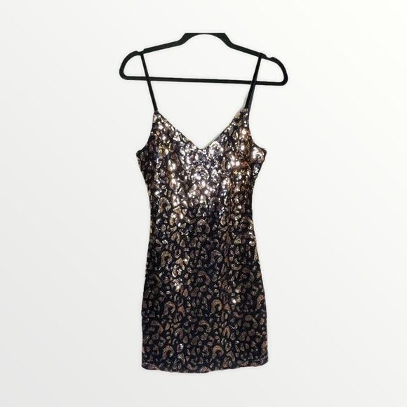 Guess Gold Black Leopard Sequin Dress Sleeveless Small NWT - Picture 5 of 12